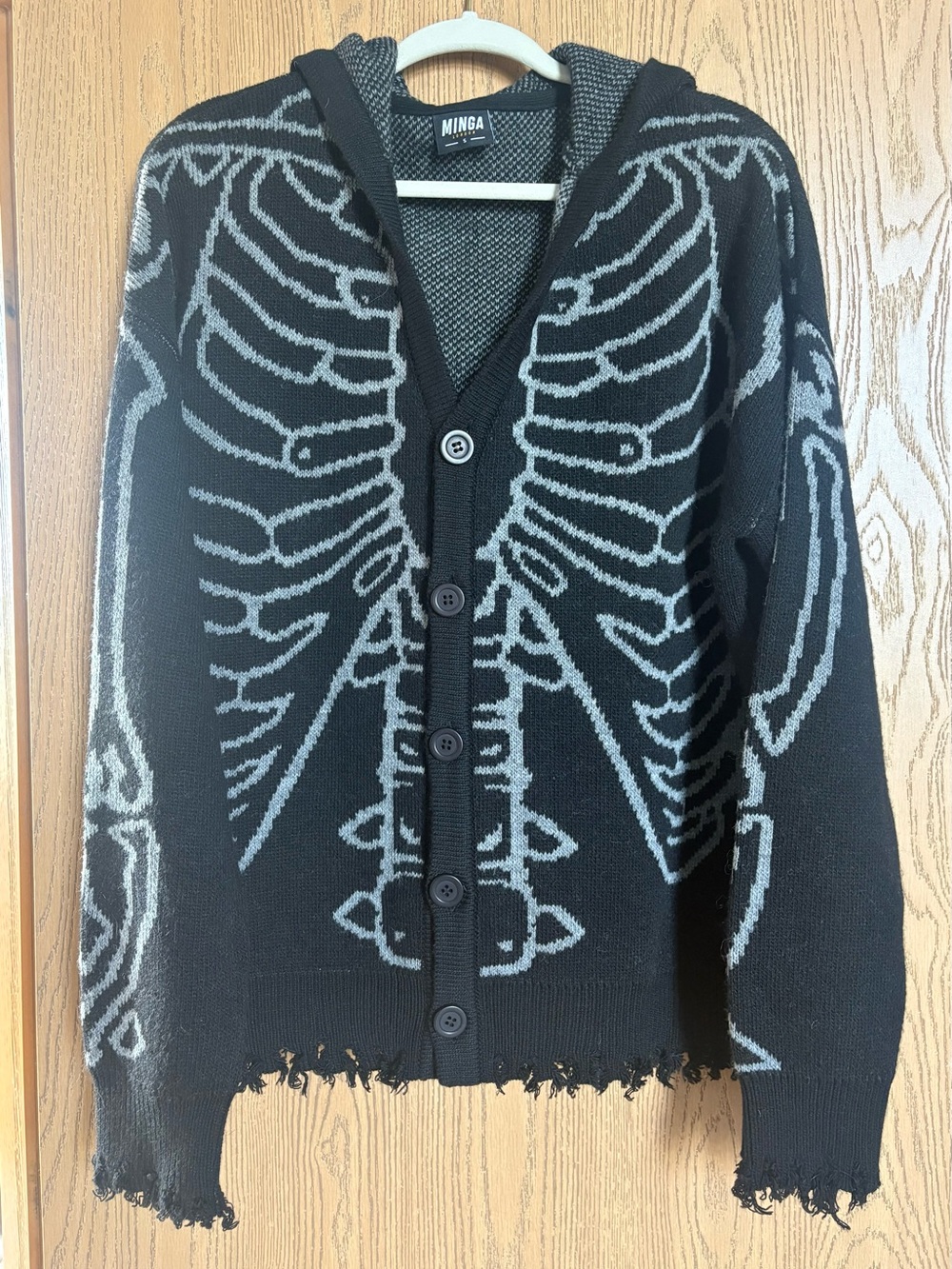 Black Skeleton Knit Hooded Cardigan